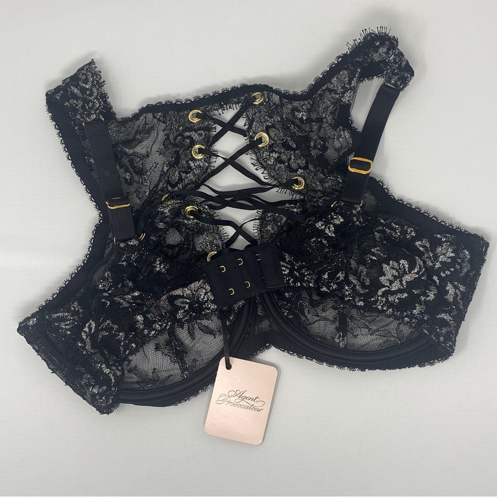 Agent Provocateur Taisia Black Silver 36DD Bra NWT $825 - Picture 10 of 13